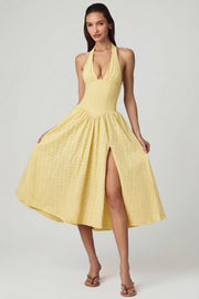 Oh Polly Farrah Robe Mi-longue Jaune Citron Dos Nu