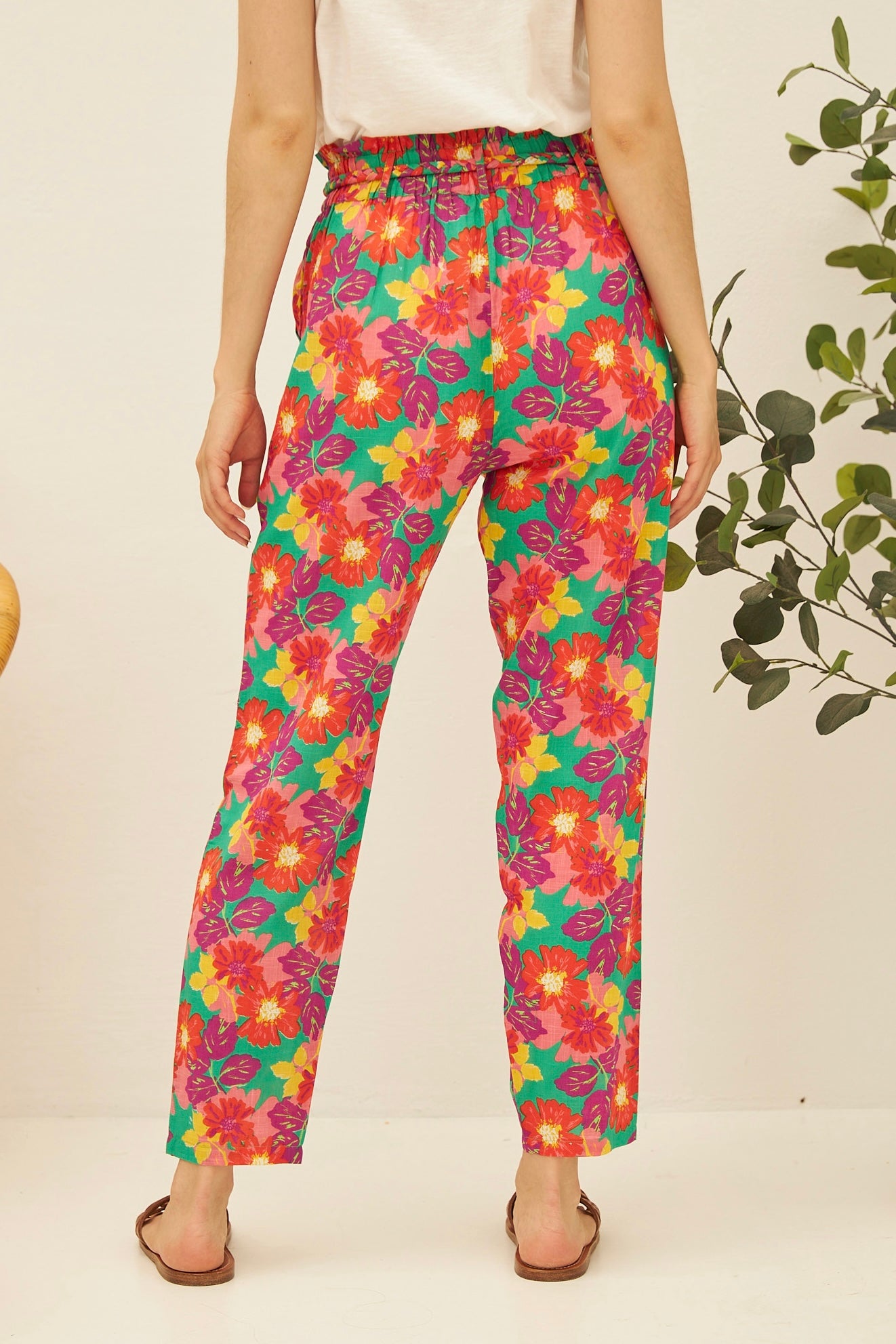 Chicosoleil Kory pantalon coton vert fleurs Jaipur