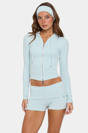 Oh Polly Knitwear sweat hoodie cropped menthe rayé zippé