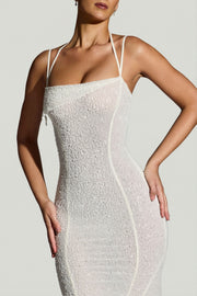 Oh Polly Dole robe maxi blanche perles ourlet mouchoir