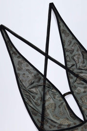 Oh Polly Lanai NS10629A maxi robe noire dos nu léopard strass