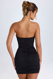 Oh Polly Kalinda robe mini noire bustier satin froncée