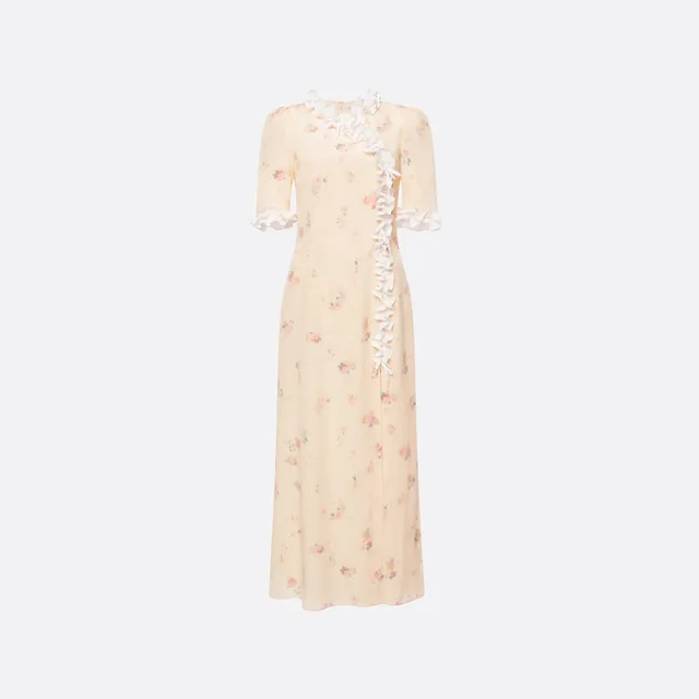 Alessandra Rich robe midi soie fleurs crème 36