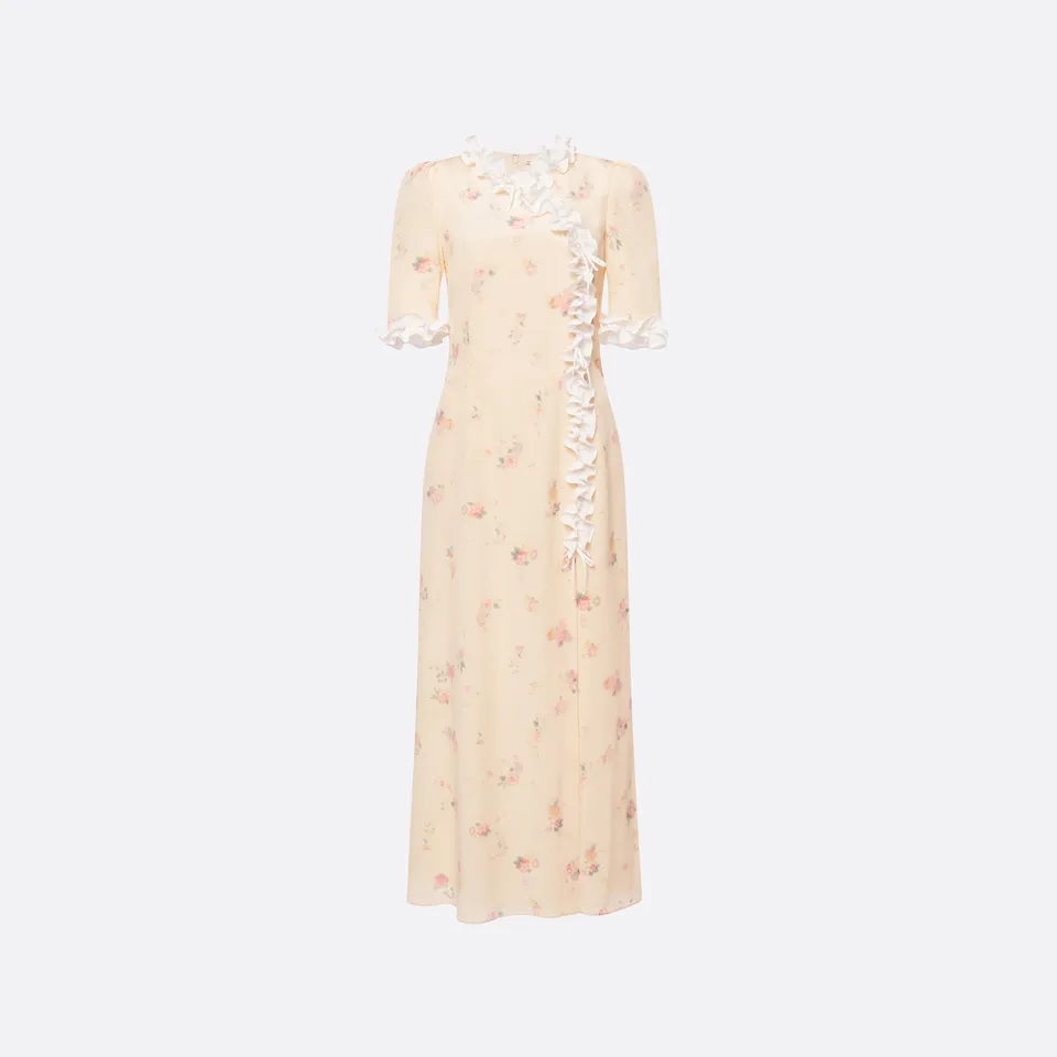 Alessandra Rich robe midi soie fleurs crème 36