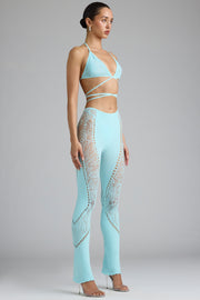 Oh Polly Stevie Pantalon flare Ice Blue strass petite