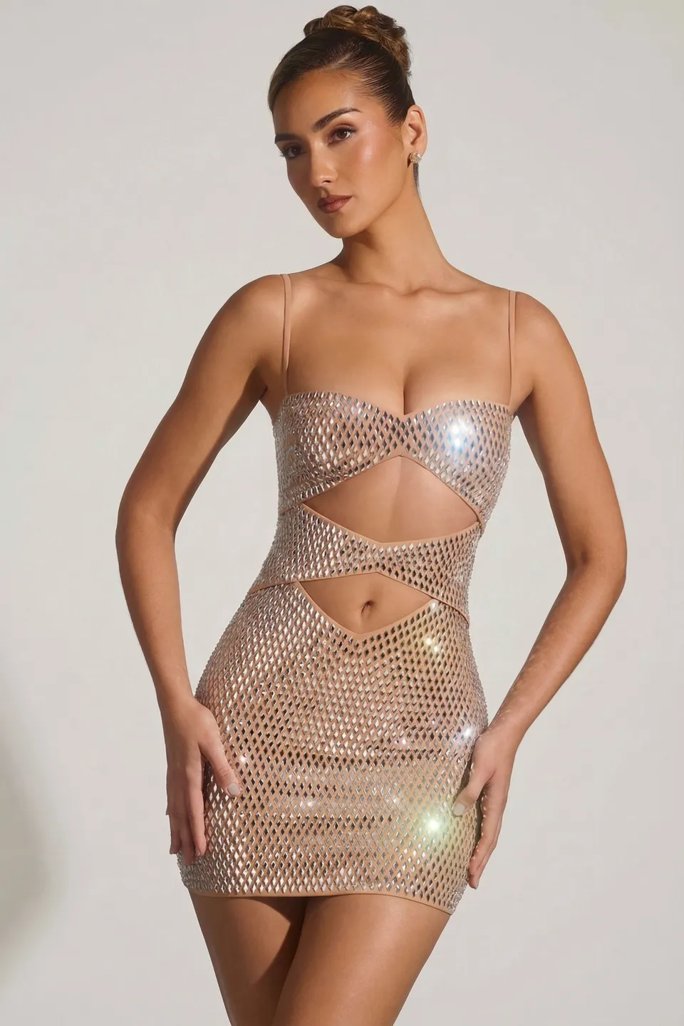 Oh Polly Ayleen Robe Mini Honey Strass Bodycon