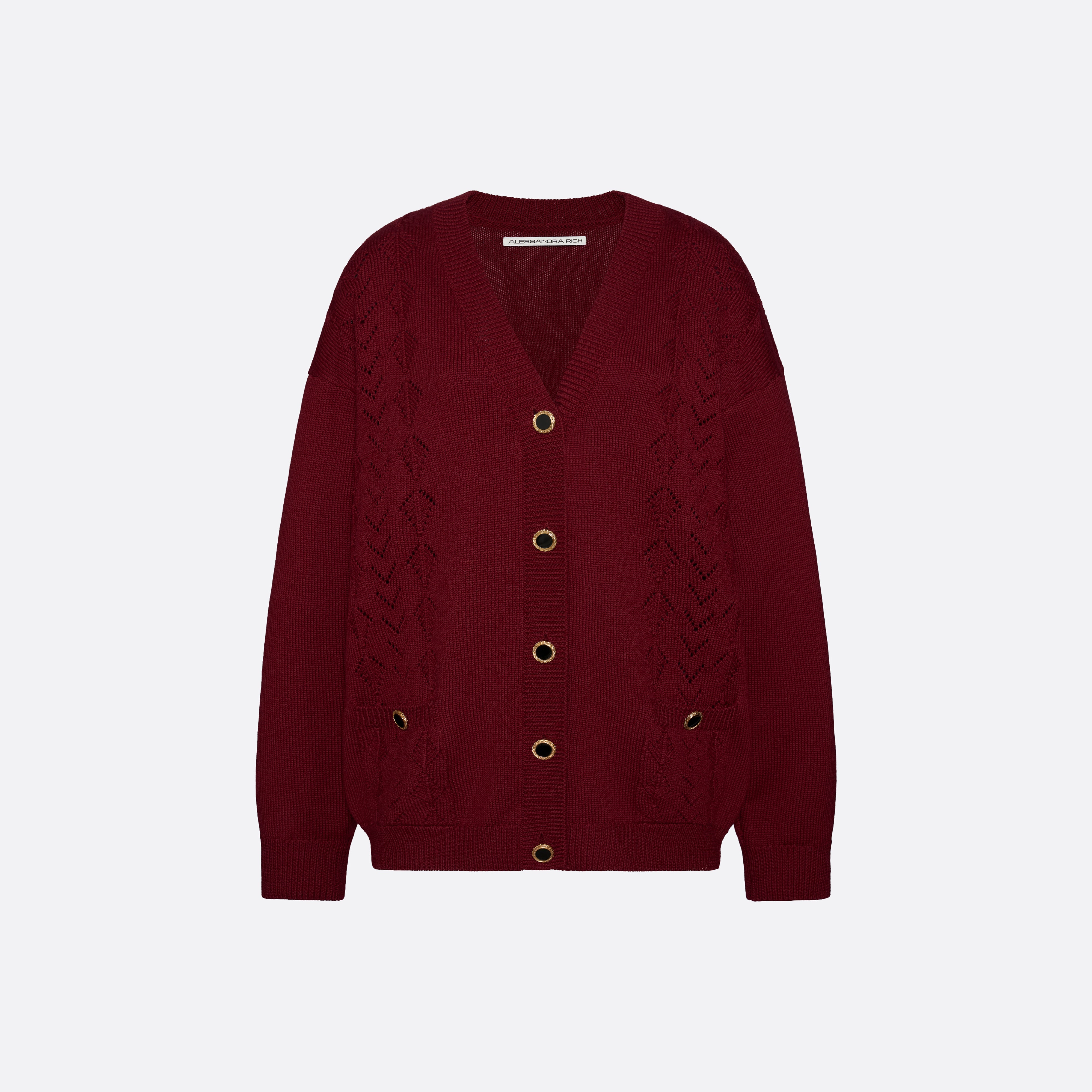 Alessandra Rich Merino Wool cardigan laine bordeaux taille 40