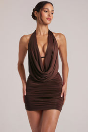 Oh Polly 16009 robe mini marron dos nu jersey drapé
