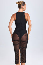 Oh Polly Safira robe midaxi noire décolleté ruchée