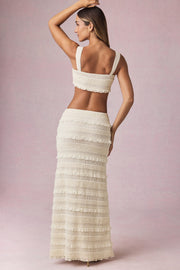 Oh Polly Orena Ruffled Maxi Skirt jupe ivoire volants mesh