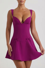 Oh Polly Janelle robe mini trapèze plum nœuds