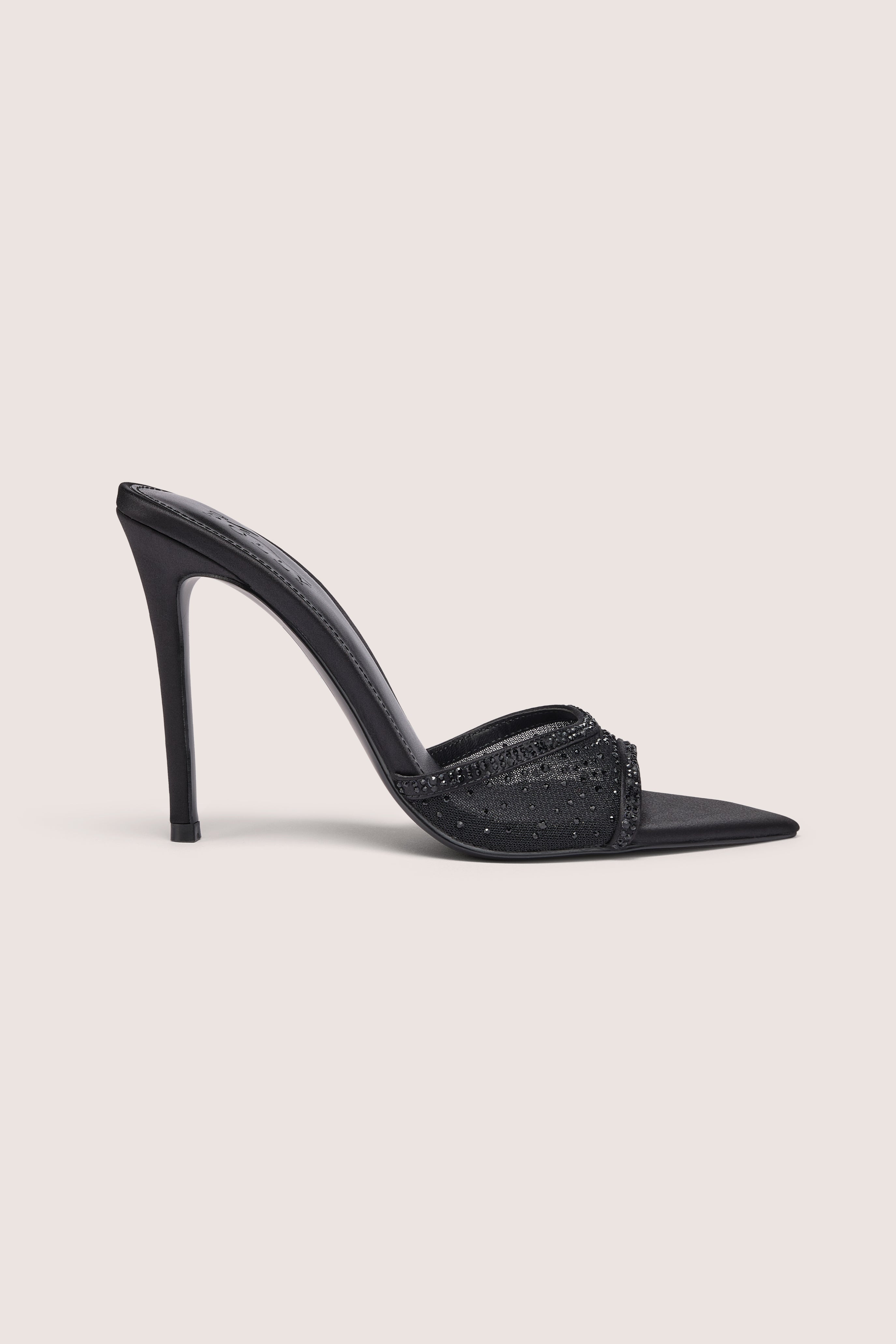 Oh Polly Vianne mules noires satin strass talons 11cm pointure 5