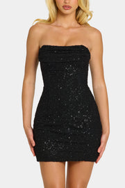 Oh Polly Basel mini robe bustier noire perlée
