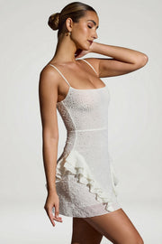 Oh Polly Domblans Robe Mini Blanche Perles Volants
