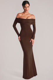 Oh Polly 15984 robe maxi marron dos nu modal