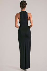 Oh Polly Robe maxi noire sans manches col montant fendue