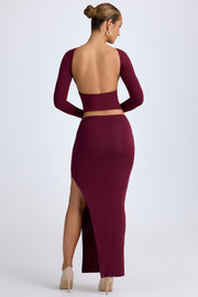 Oh Polly Carolina Jupe Maxi Wine Red Taille Basse Fendue
