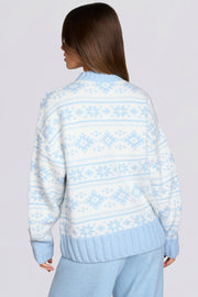 Oh Polly Knitwear Pull Jacquard Oversize Bleu Poudre Laine