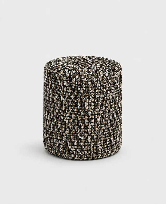 The Ethiquette Fontainebleau pouf tweed pied-de-poule 34x44cm