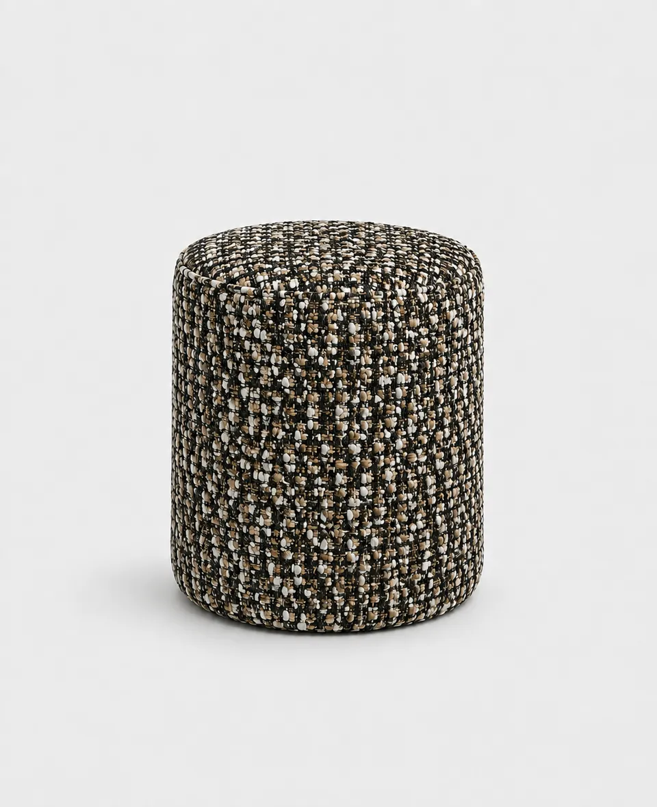 The Ethiquette Fontainebleau pouf tweed pied-de-poule 34x44cm