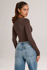 Oh Polly Elodie bodysuit marron chocolat modal plongeant