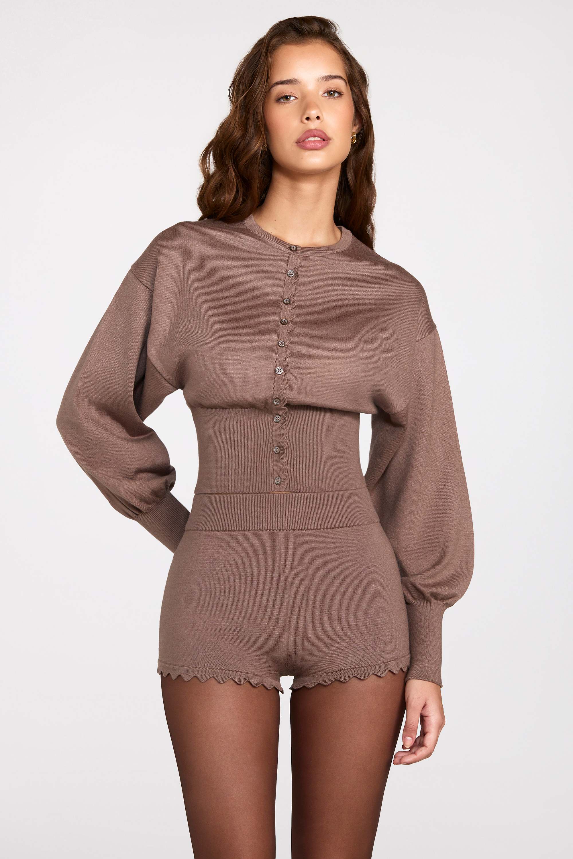 Oh Polly Anele cardigan maille moka boutons festonnés
