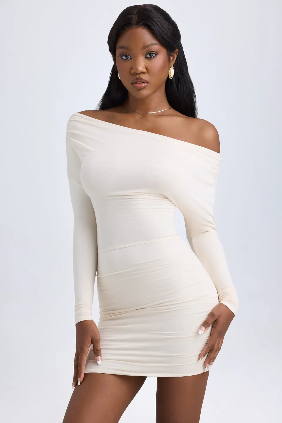 Oh Polly Dresses 12432B robe mini ivoire froncée modal