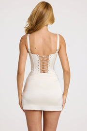 Oh Polly Robe Corset Mini Ivoire Satin à Lacets