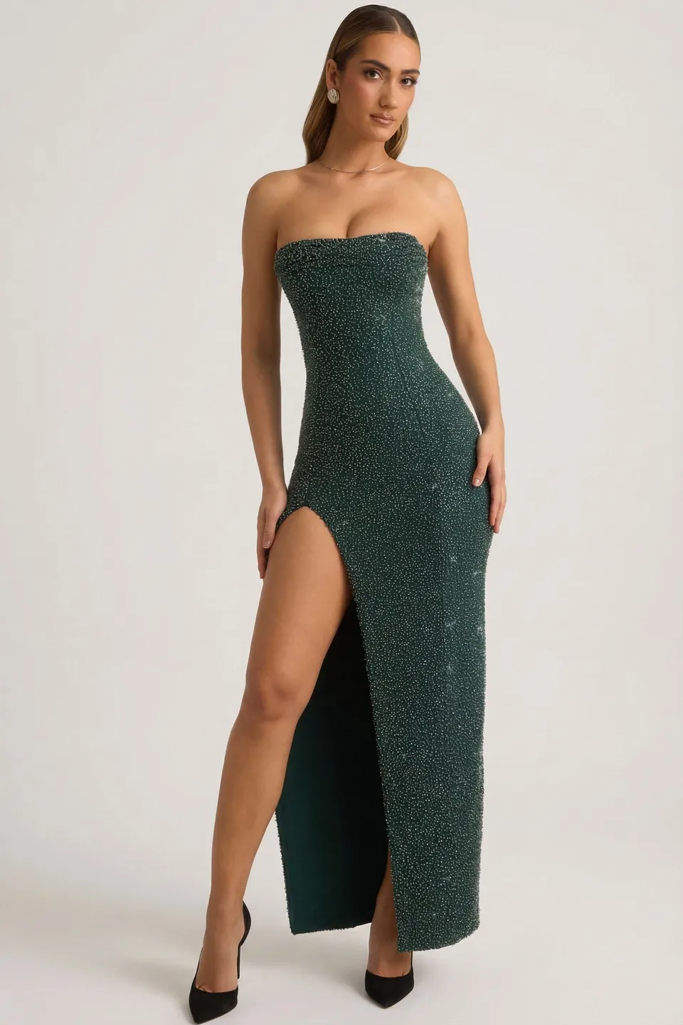 Oh Polly Embellished La Rochette 6750 robe maxi vert émeraude