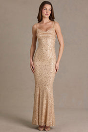 Oh Polly Embellished robe maxi dorée sequins dos ouvert