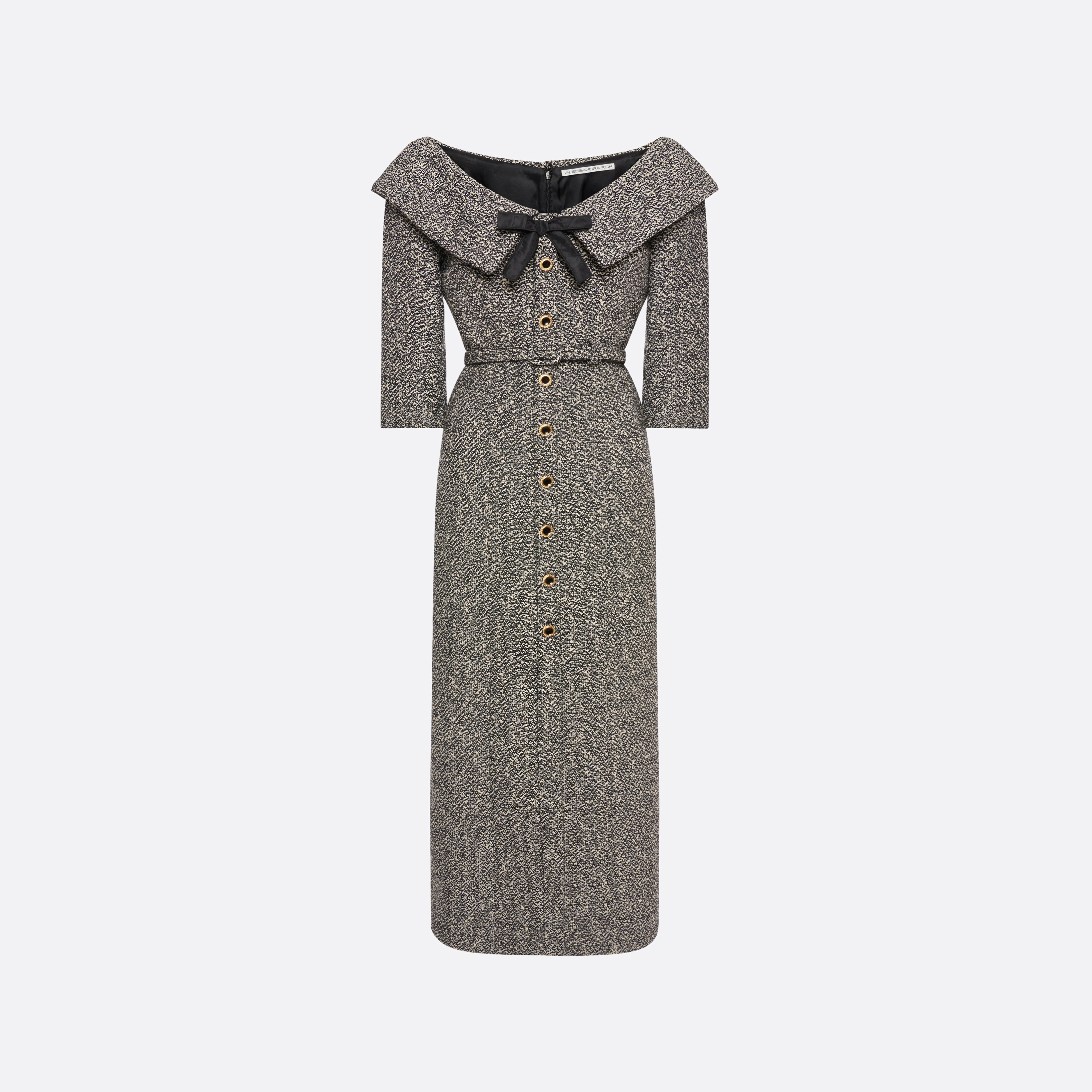 Alessandra Rich Sequin Tweed Off-Shoulder Midi Dress robe blanche 36