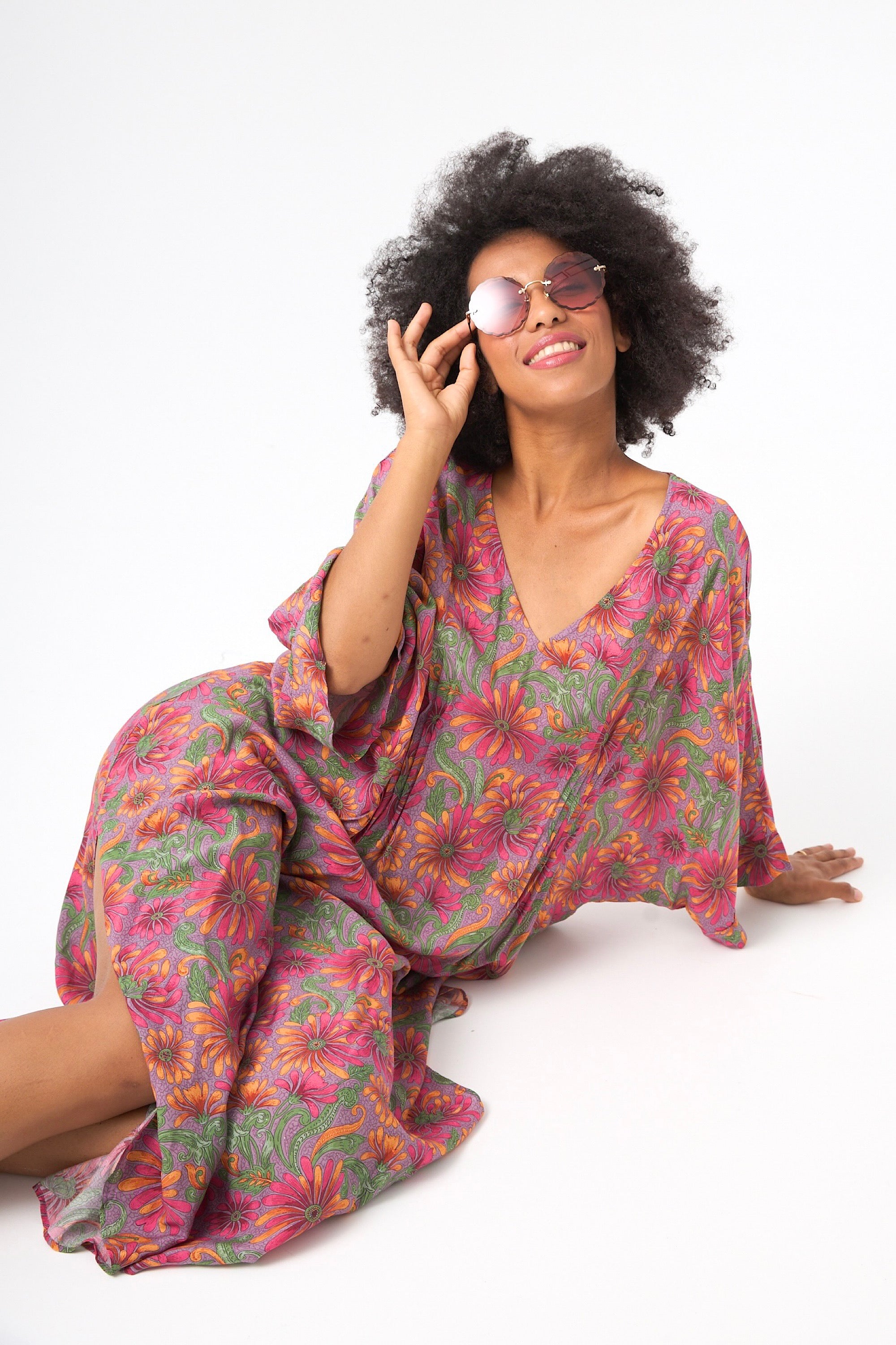 Chicosoleil Kaili robe kaftan satin fleur de satin