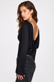 Oh Polly Nari Top Noir Transparent Dos Nu Manches Longues