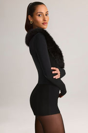 Oh Polly Nesta Combishort Noir Col Fourrure Plongeant