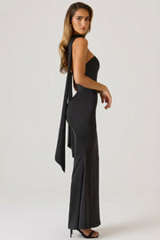 Oh Polly Mandi robe longue bustier noir satin foulard