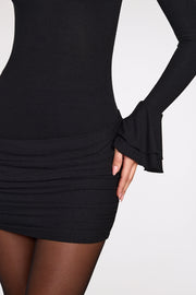 Oh Polly Helena robe mini noire modal côtelée drapée