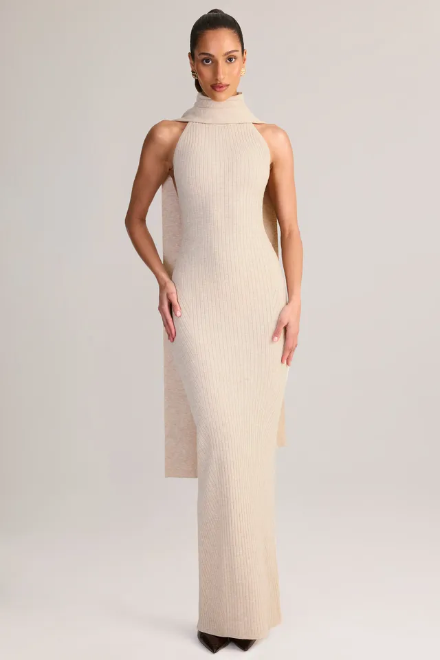 Oh Polly Dree robe maxi maille crème col roulé