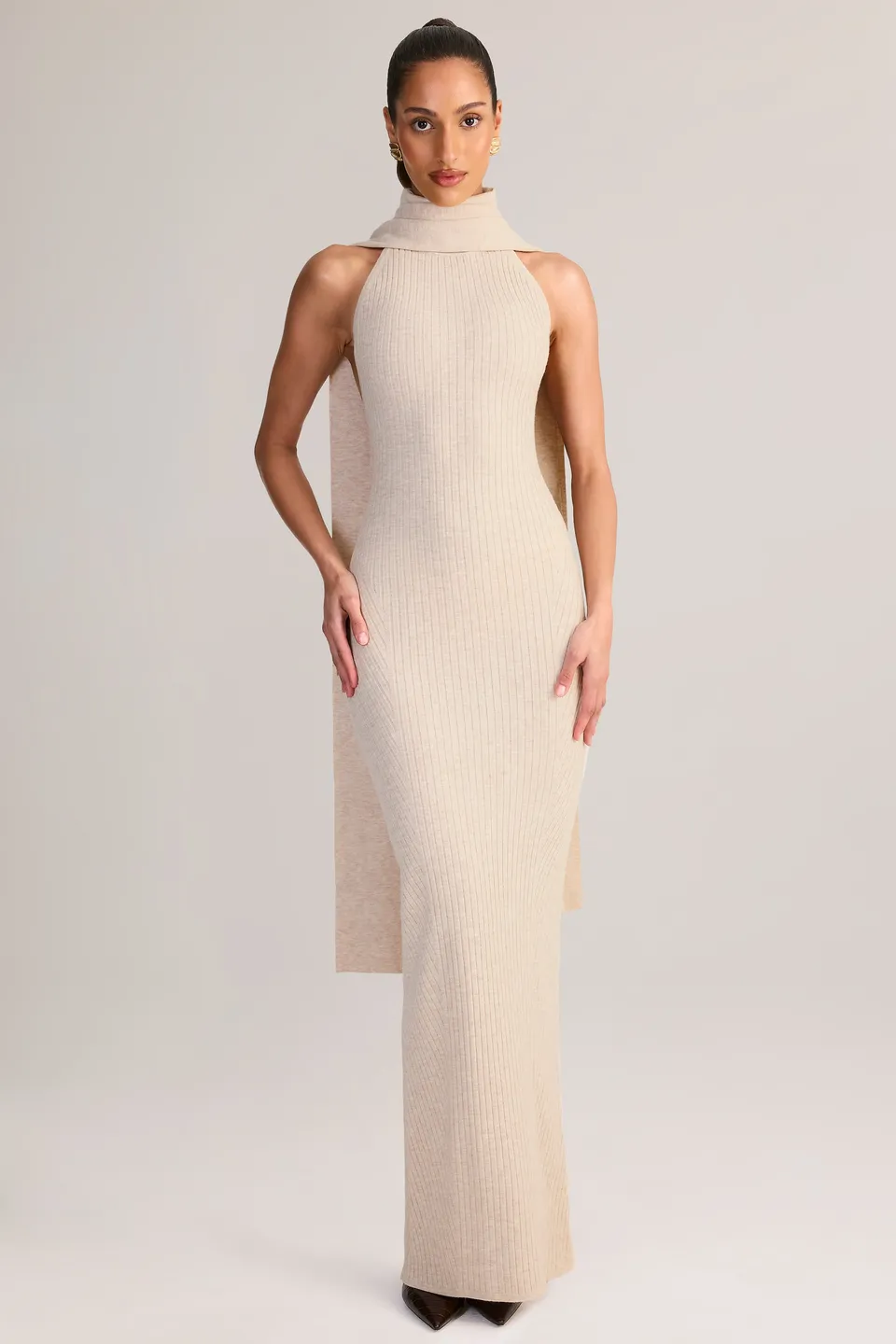 Oh Polly Dree robe maxi maille crème col roulé