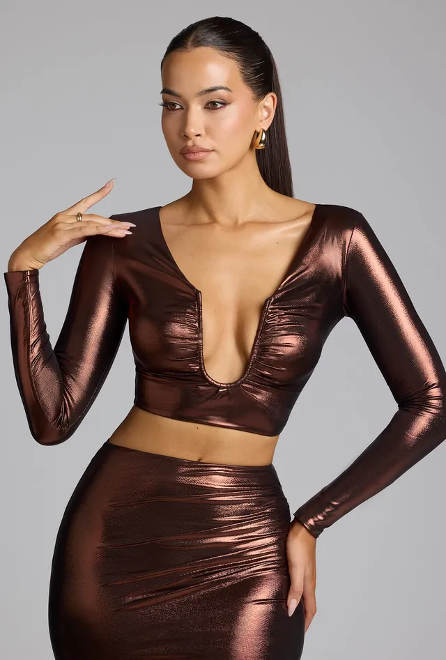 Oh Polly Tops Rana Crop Top Cuivre Bronze métallique