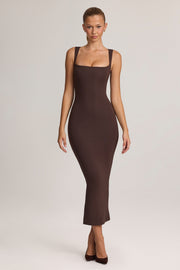 Oh Polly Ainslee 5617 robe midi marron chocolat moulante modal