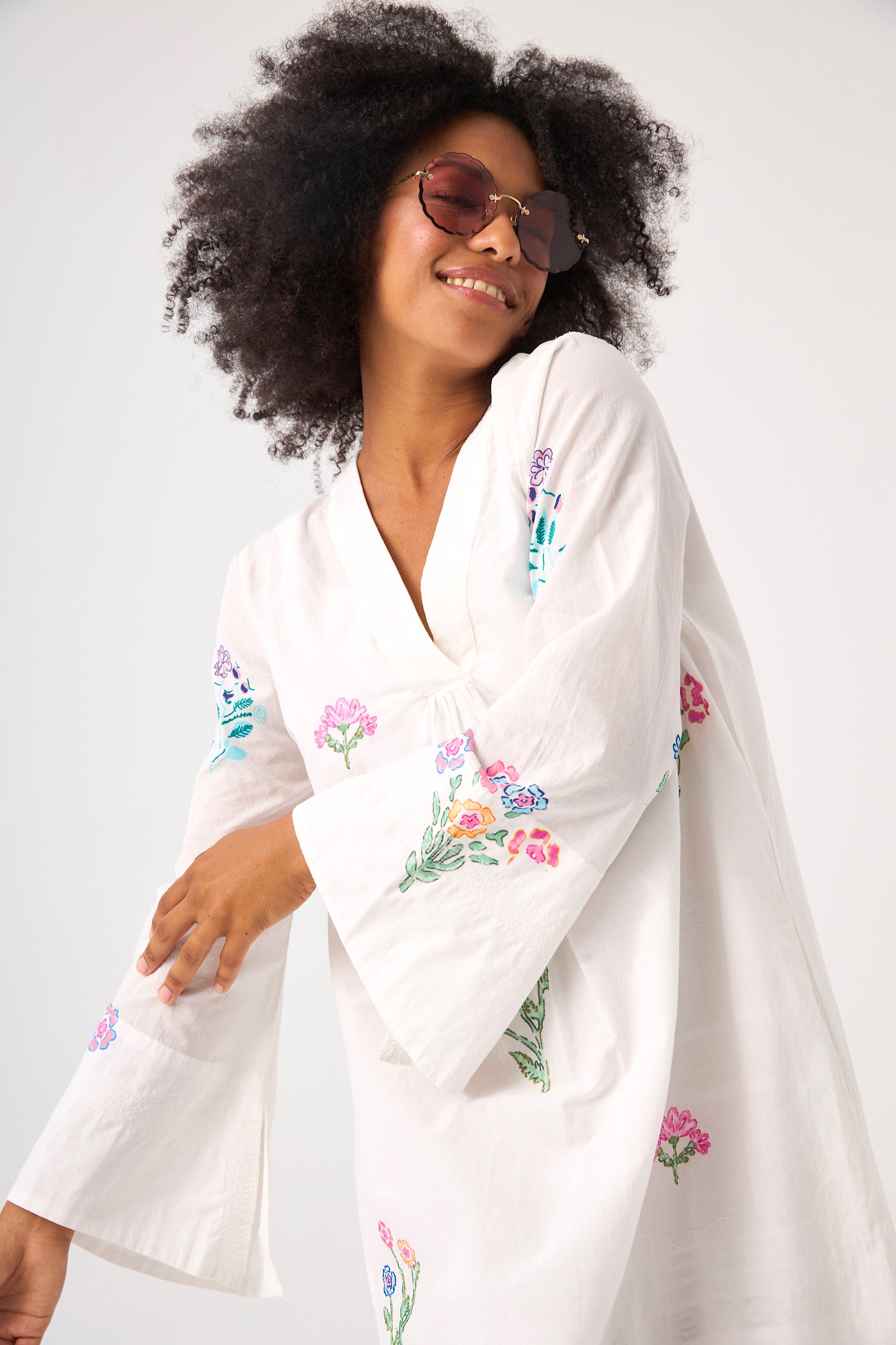 Chicosoleil Robes Robe Sharleen blanc brodé coton S