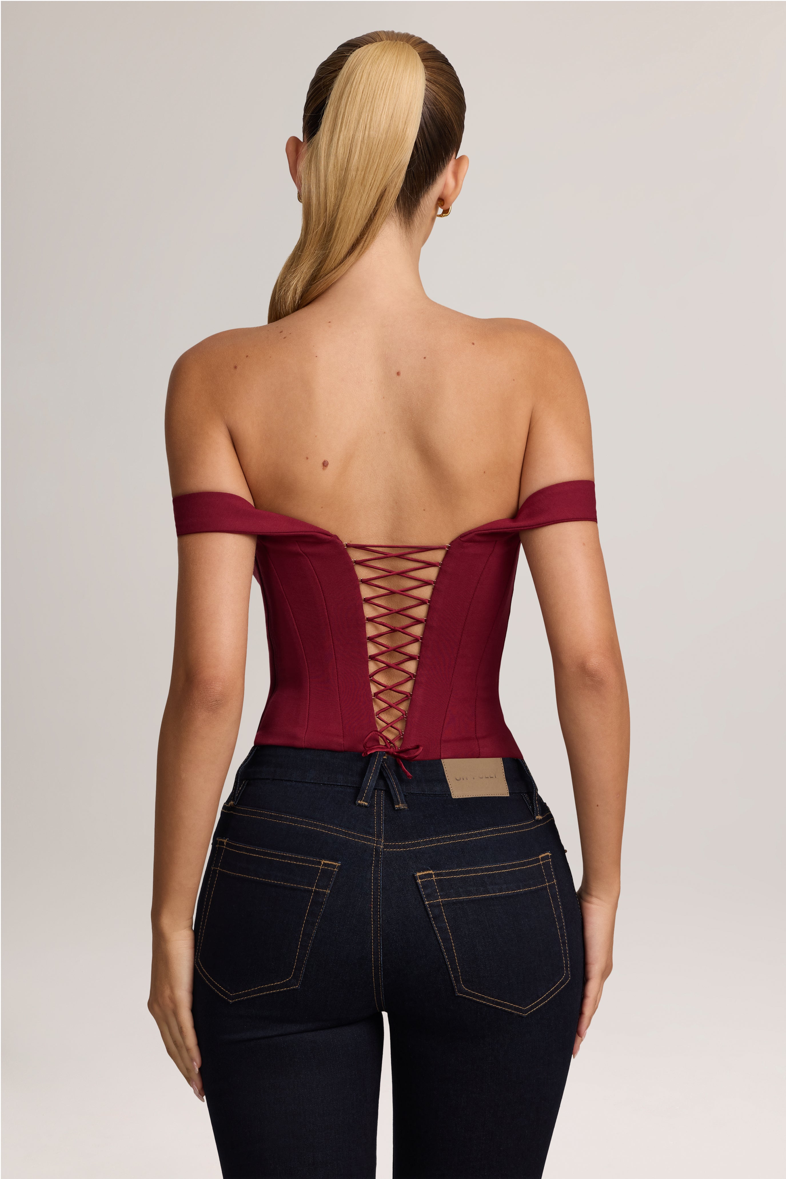 Oh Polly Jenn top corset bardot Wine ponte stretch