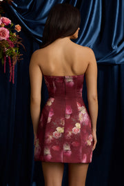 Oh Polly Liliosa Mini Robe Bustier Bordeaux Fleurs