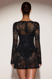 Oh Polly Jovie 15271 robe mini bustier sequins noir Black