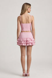 Oh Polly Lorena mini jupe rose volants taille basse