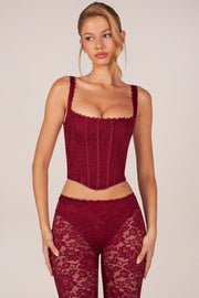 Oh Polly Jemara Top Corset Rouge Cerise Dentelle Laçage