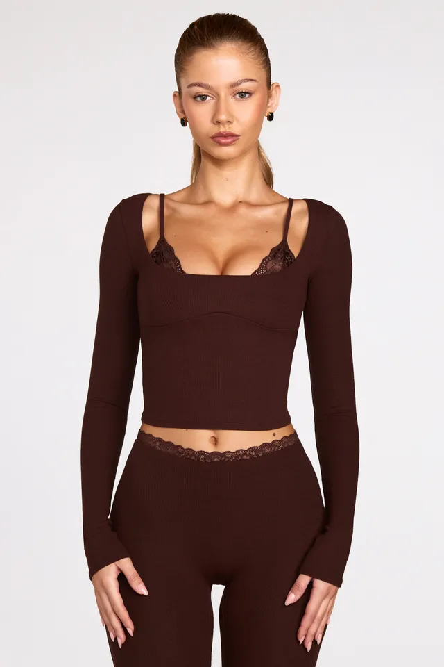 Oh Polly Base Layers Margaux 15823 top manches longues marron dentelle