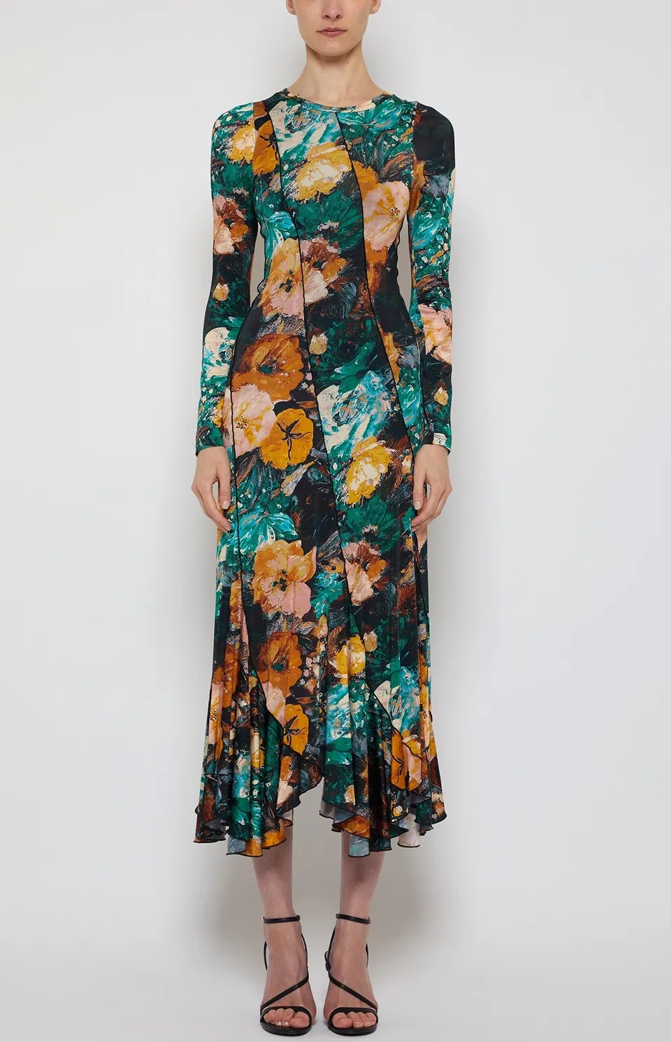 Prabal Gurung Diagonal Dress robe fleurie manches longues