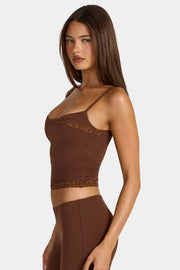 Oh Polly Arna 16565 crop top marron modal dentelle