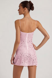 Oh Polly Averie Robe Rose Strass Mini Col Carré